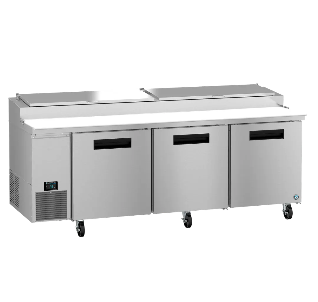 Hoshizaki PR93B 93" 3-Section Refrigerated Pizza Prep Table w/ 3 Solid Doors, 12 Pans