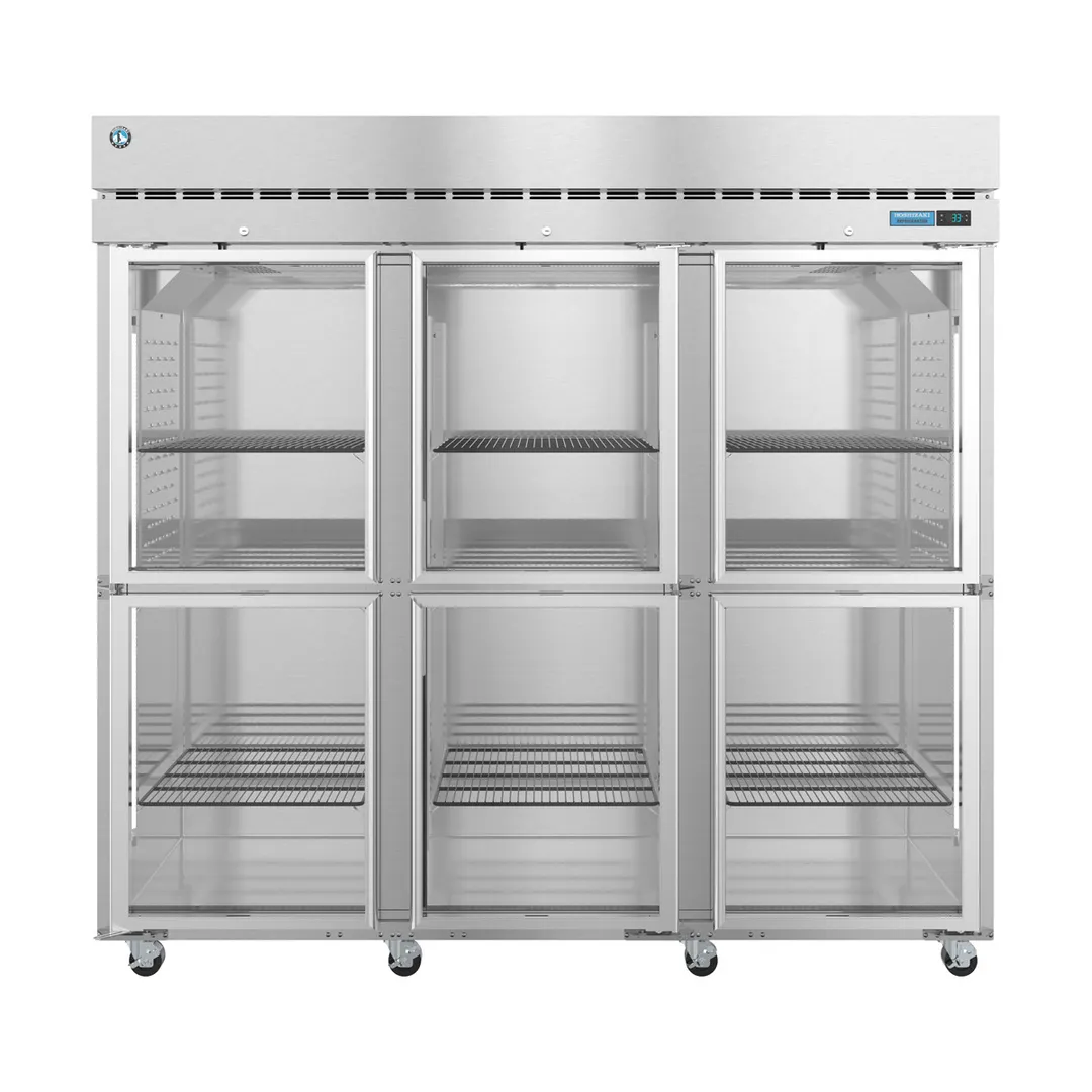Hoshizaki R3A-HG 82" 3-Section Reach-In Refrigerator w/ 6 Glass Half Doors, Top Mounted, Stainless Steel, 79 cu. ft.