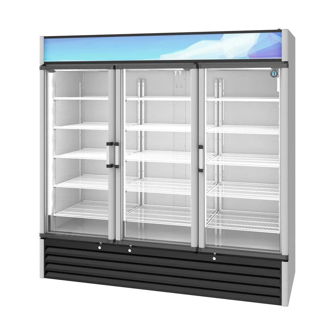 Hoshizaki RM-65-HC 78" 3-Section Swing Glass Door Refrigerated Merchandiser, 56 cu. ft.