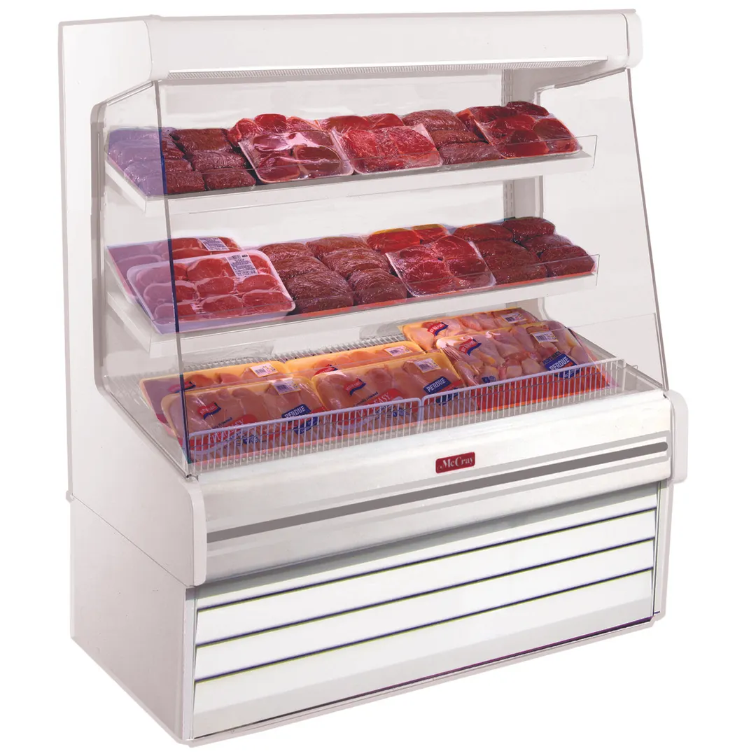 Howard-McCray R-OM30E-3L-LED 39'' Vertical Meat Open Air Merhandiser in White, Remote Refrigeration, 2 Shelves, w/ LED Lighting 