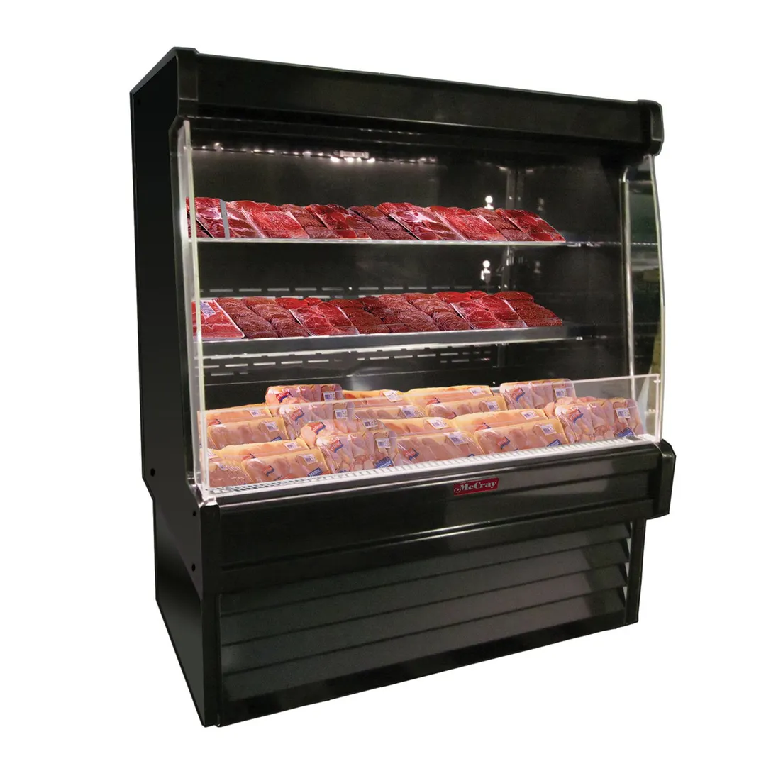 Howard-McCray R-OM35E-4L-B-LED 51" Vertical Packaged Meats Open Merhandiser in Black, Remote Refrigeration, 2 Shelves, Low Profile, w/ LED Lighting