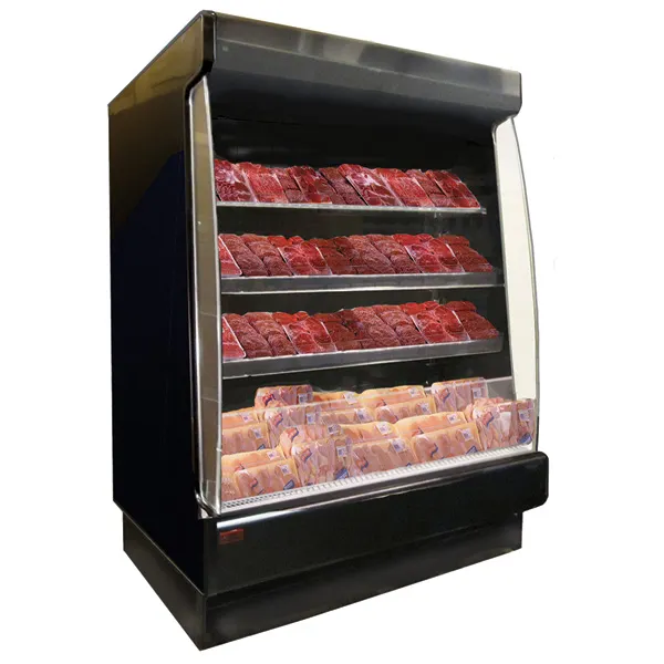 Howard-McCray R-OM35E-4L-LB-B 51" Vertical Packaged Meat Low-Base Open Merhandiser in Black, Remote Refrigeration, 3 Shelves, w/ LED Lighting