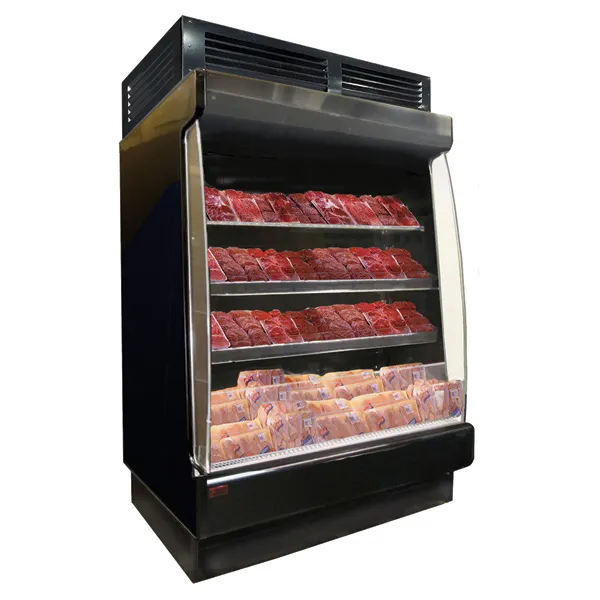 Howard McCray SC-OM35E-4L-LB-B 51" Vertical Packaged Meats Low-Base Open Merhandiser in Black, Self-Contained, 3 Shelves, w/ LED Lighting