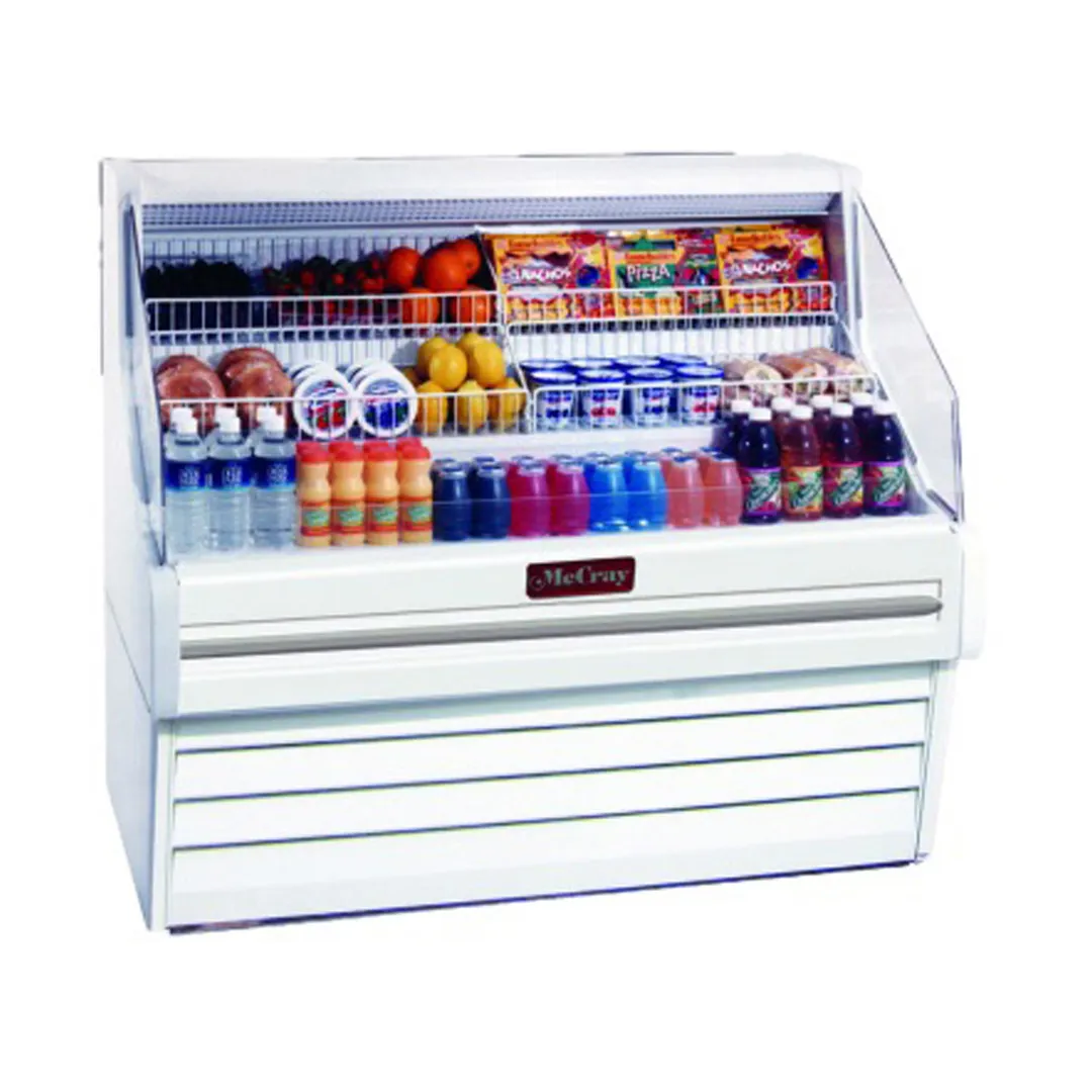 Howard-McCray SC-OS30E-4C-LED 51" Horizontal Impluse Open Merchandiser in White, Self-Contained, 3 Shelves, Curved End Panels, w/ LED Lighting