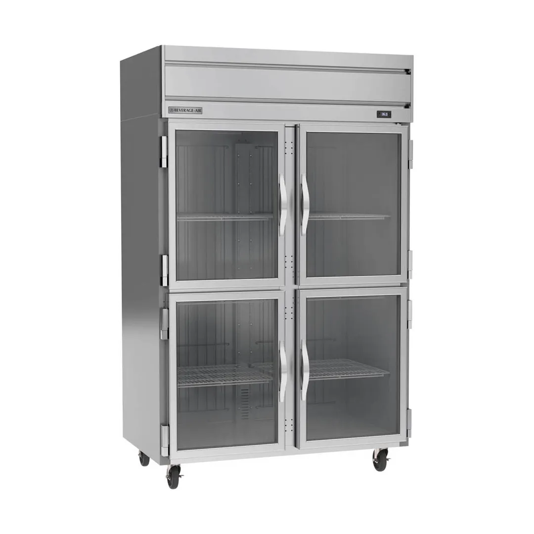 Beverage Air HR2HC-1HG 52" 2-Section Reach-In Refrigerator w/ 4 Glass Half Doors, Top Mounted, 1/3 hp, 47 cu. ft.