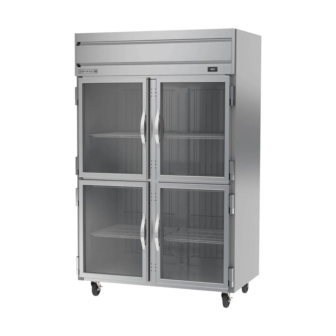 Beverage Air HR2HC-1HG 52" 2-Section Reach-In Refrigerator w/ 4 Glass Half Doors, Top Mounted, 1/3 hp, 47 cu. ft.