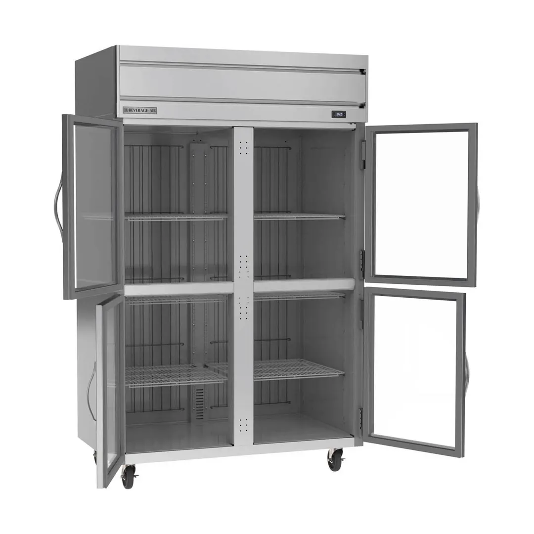 Beverage Air HR2HC-1HG 52" 2-Section Reach-In Refrigerator w/ 4 Glass Half Doors, Top Mounted, 1/3 hp, 47 cu. ft.
