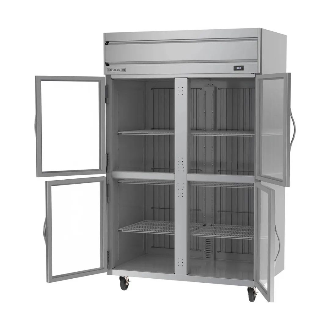 Beverage Air HR2HC-1HG 52" 2-Section Reach-In Refrigerator w/ 4 Glass Half Doors, Top Mounted, 1/3 hp, 47 cu. ft.