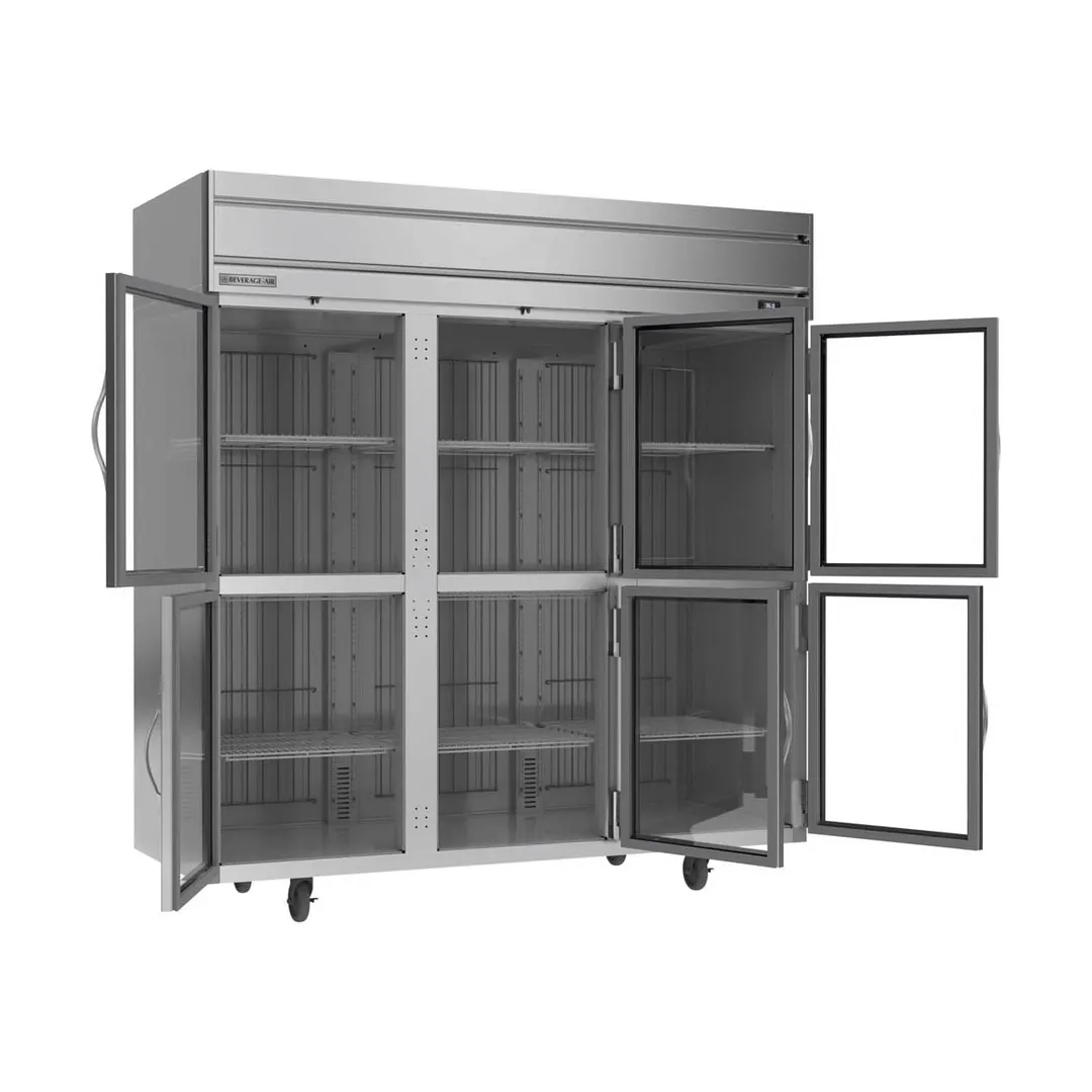Beverage Air HR3HC-1HG 78" 3-Section Reach-In Refrigerator w/ 6 Glass Half Doors, Top Mounted, 1/3 hp, 71.5 cu. ft.