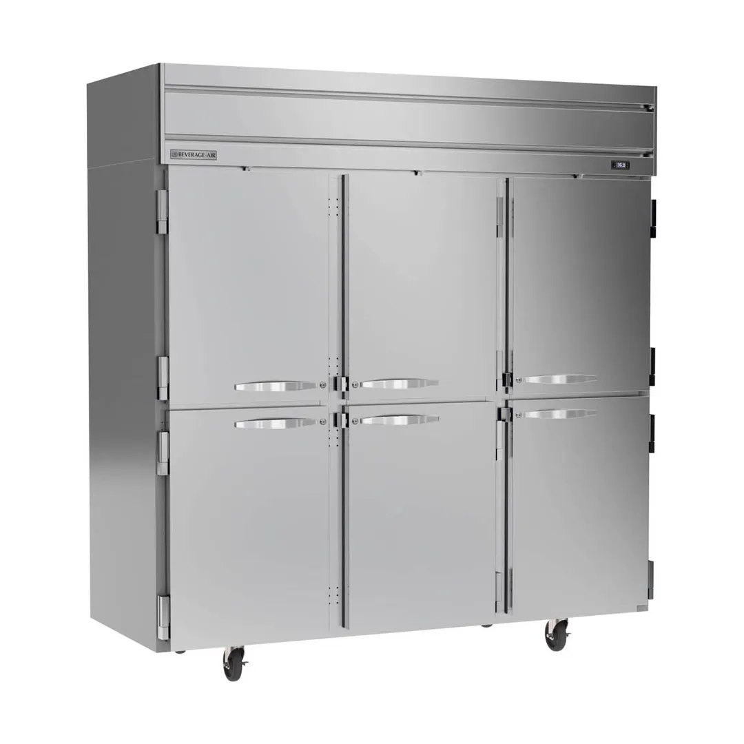 Beverage Air HR3HC-1HS 78" 3-Section Reach-In Refrigerator w/ 6 Solid Half Doors, Top Mounted, 1/3 hp, 71.5 cu. ft.