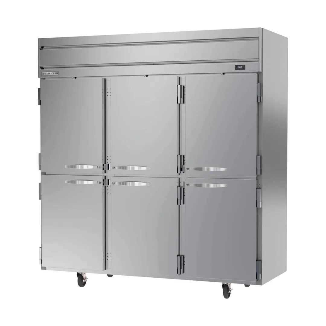 Beverage Air HR3HC-1HS 78" 3-Section Reach-In Refrigerator w/ 6 Solid Half Doors, Top Mounted, 1/3 hp, 71.5 cu. ft.