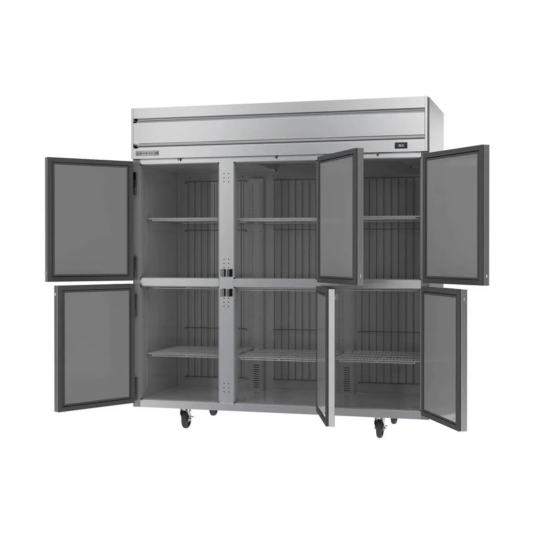 Beverage Air HR3HC-1HS 78" 3-Section Reach-In Refrigerator w/ 6 Solid Half Doors, Top Mounted, 1/3 hp, 71.5 cu. ft.