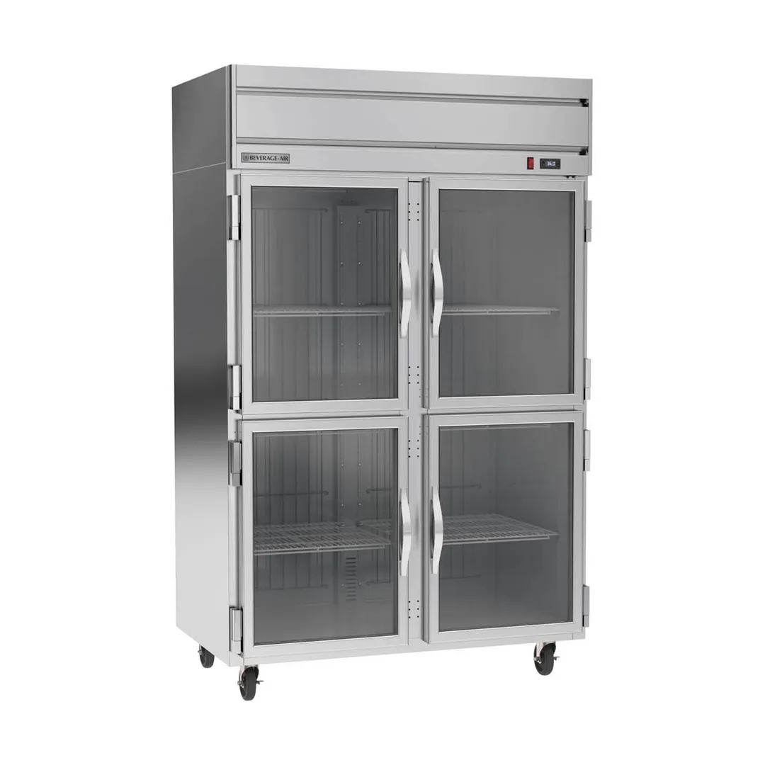Beverage Air HRP2HC-1HG, 52" 2-Section Reach-In Refrigerator w/ 4 Glass Half Doors, Top Mounted, 1/3 hp, 47 cu. ft.