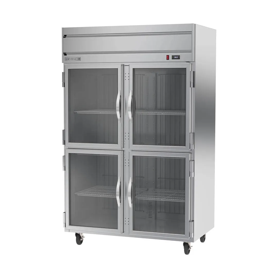 Beverage Air HRP2HC-1HG, 52" 2-Section Reach-In Refrigerator w/ 4 Glass Half Doors, Top Mounted, 1/3 hp, 47 cu. ft.