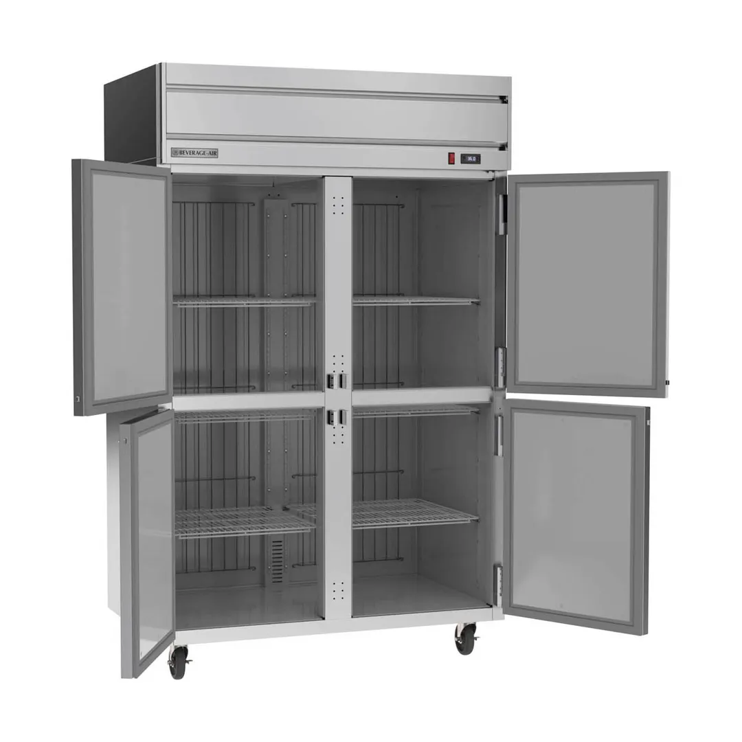 Beverage Air HRP2HC-1HS 52" 2-Section Reach-In Refrigerator w/ 4 Solid Half Doors, Top Mounted, 1/3 hp, 47 cu. ft.