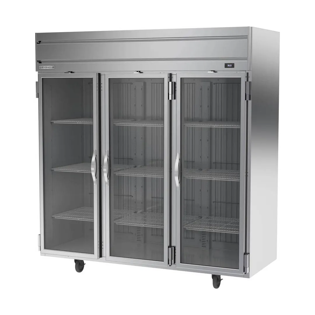 Beverage Air HRP3HC-1G 78" 3-Section Reach-In Refrigerator w/ 3 Glass Full Doors, Top Mounted, 1/3 hp, 71.5 cu. ft.