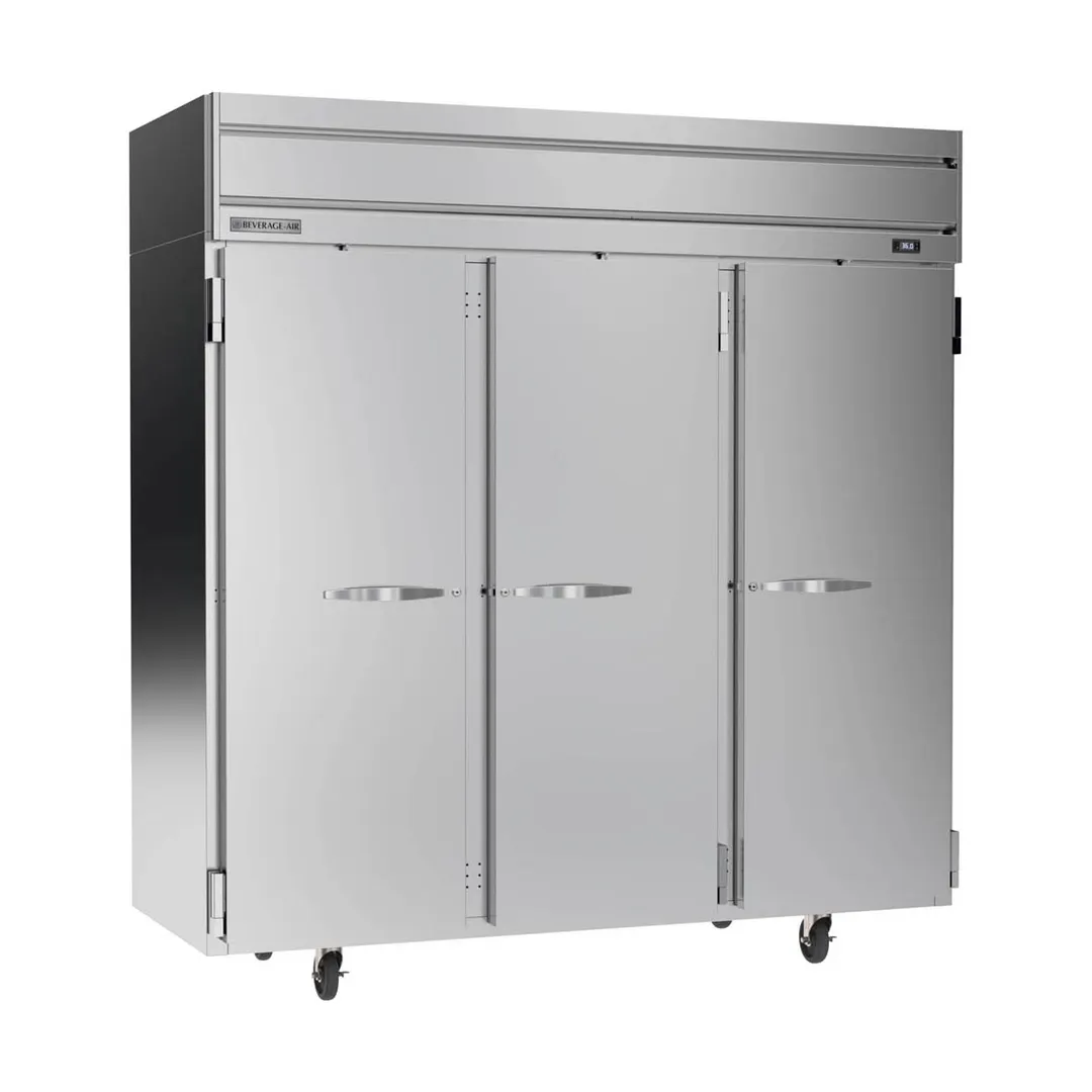 Beverage Air HRP3HC-1S 78" Three Section Reach-In Refrigerator w/ 3 Solid Full Doors, Top Mounted, 1/3 hp, 71.5 cu. ft.