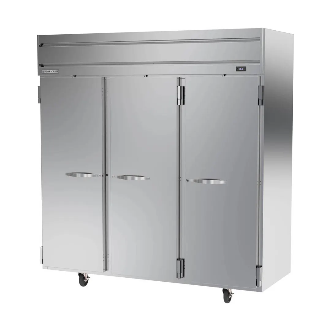 Beverage Air HRP3HC-1S 78" Three Section Reach-In Refrigerator w/ 3 Solid Full Doors, Top Mounted, 1/3 hp, 71.5 cu. ft.