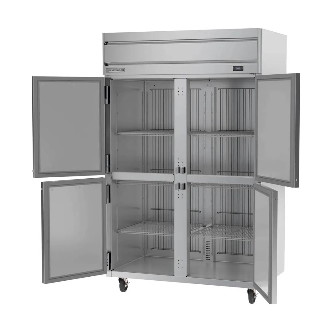 Beverage Air HRPS2HC-1HS 52" 2-Section Reach-In Refrigerator w/ 4 Solid Half Doors, Top Mounted, 1/3 hp, 47 cu. ft.
