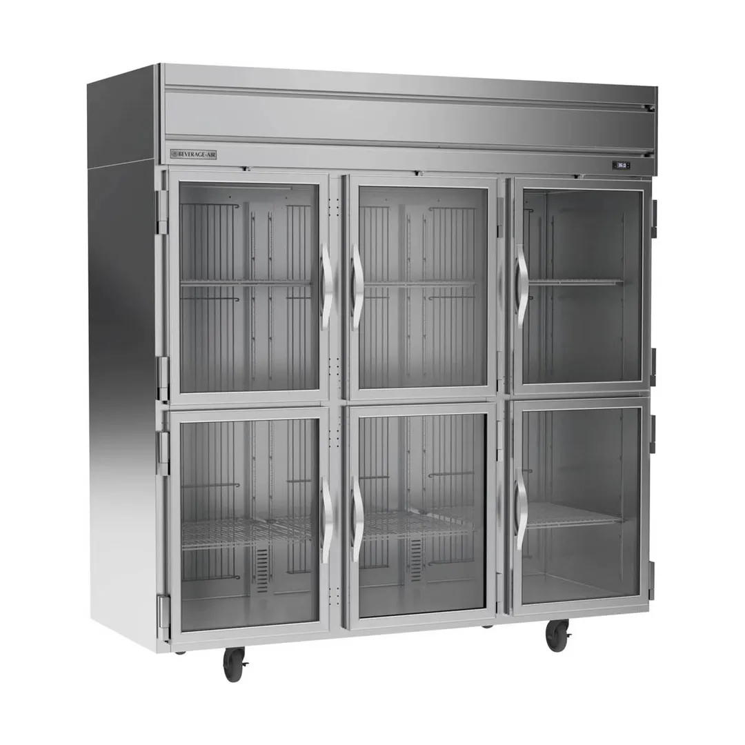 Beverage Air HRPS3HC-1HG 78" 3-Section Reach-In Refrigerator w/ 6 Glass Half Doors, Top Mounted, 1/3 hp, 71.5 cu. ft.