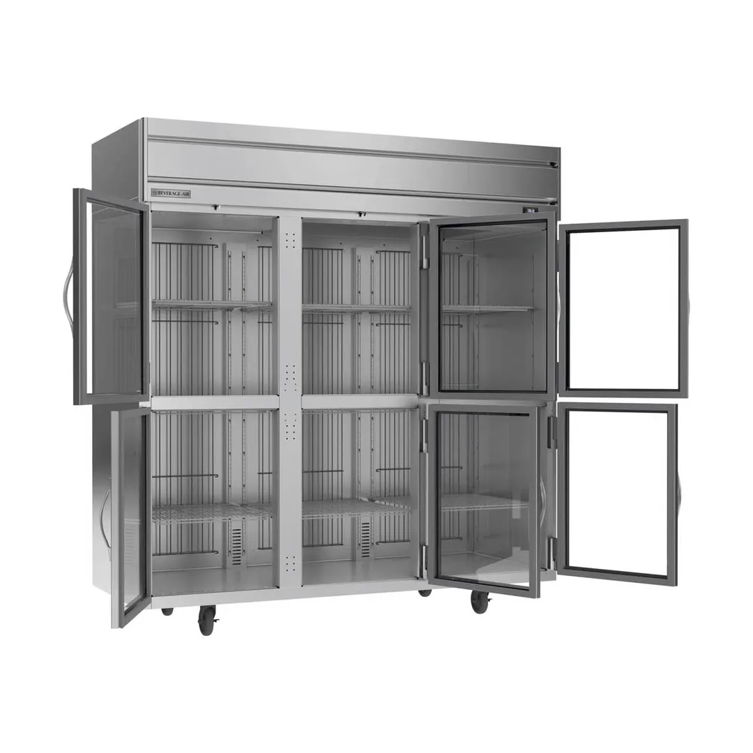 Beverage Air HRPS3HC-1HG 78" 3-Section Reach-In Refrigerator w/ 6 Glass Half Doors, Top Mounted, 1/3 hp, 71.5 cu. ft.