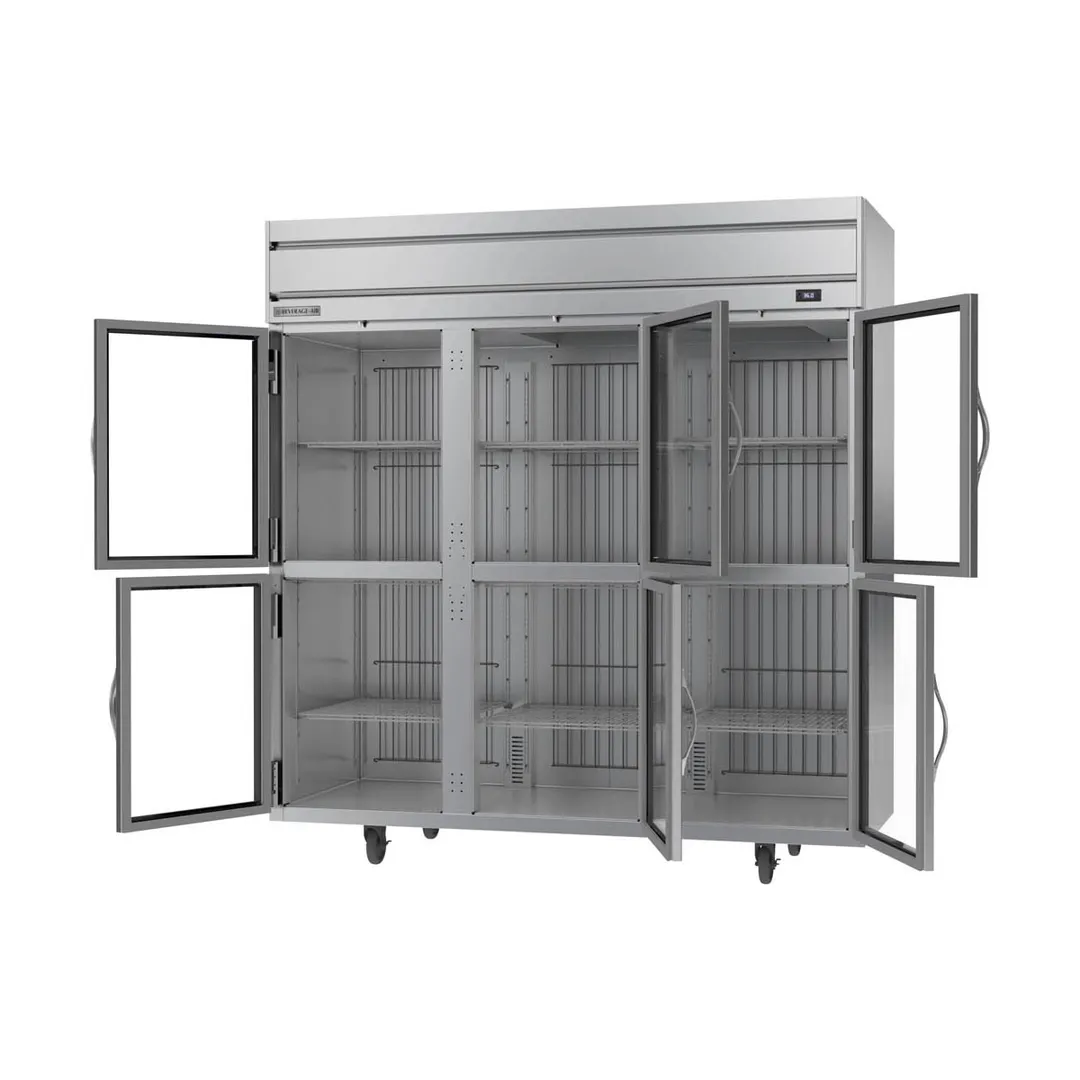 Beverage Air HRPS3HC-1HG 78" 3-Section Reach-In Refrigerator w/ 6 Glass Half Doors, Top Mounted, 1/3 hp, 71.5 cu. ft.