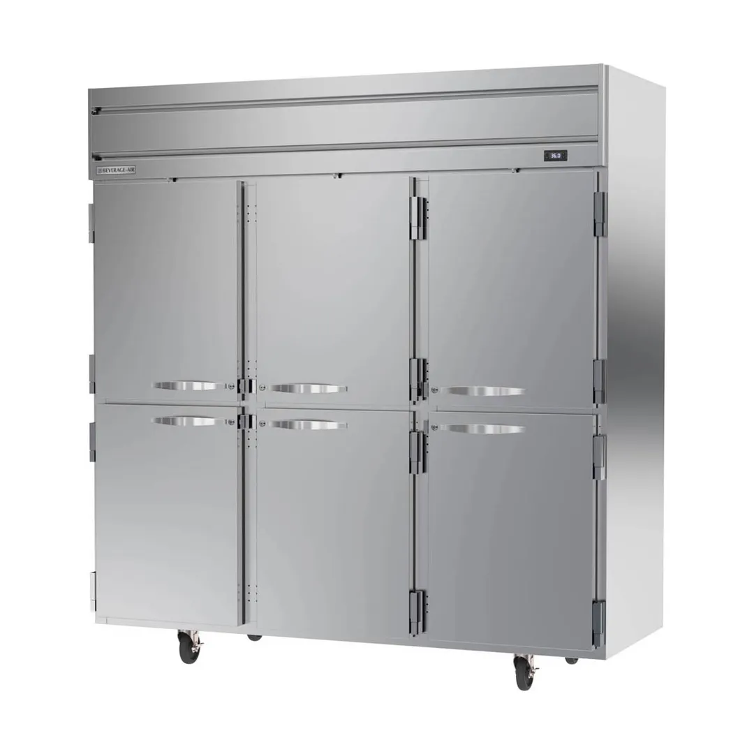 Beverage Air HRPS3HC-1H 78"  3-Section Reach-In Refrigerator w/ 6 Solid Half Doors, Top Mounted, 1/3 hp, 71.5 cu. ft.