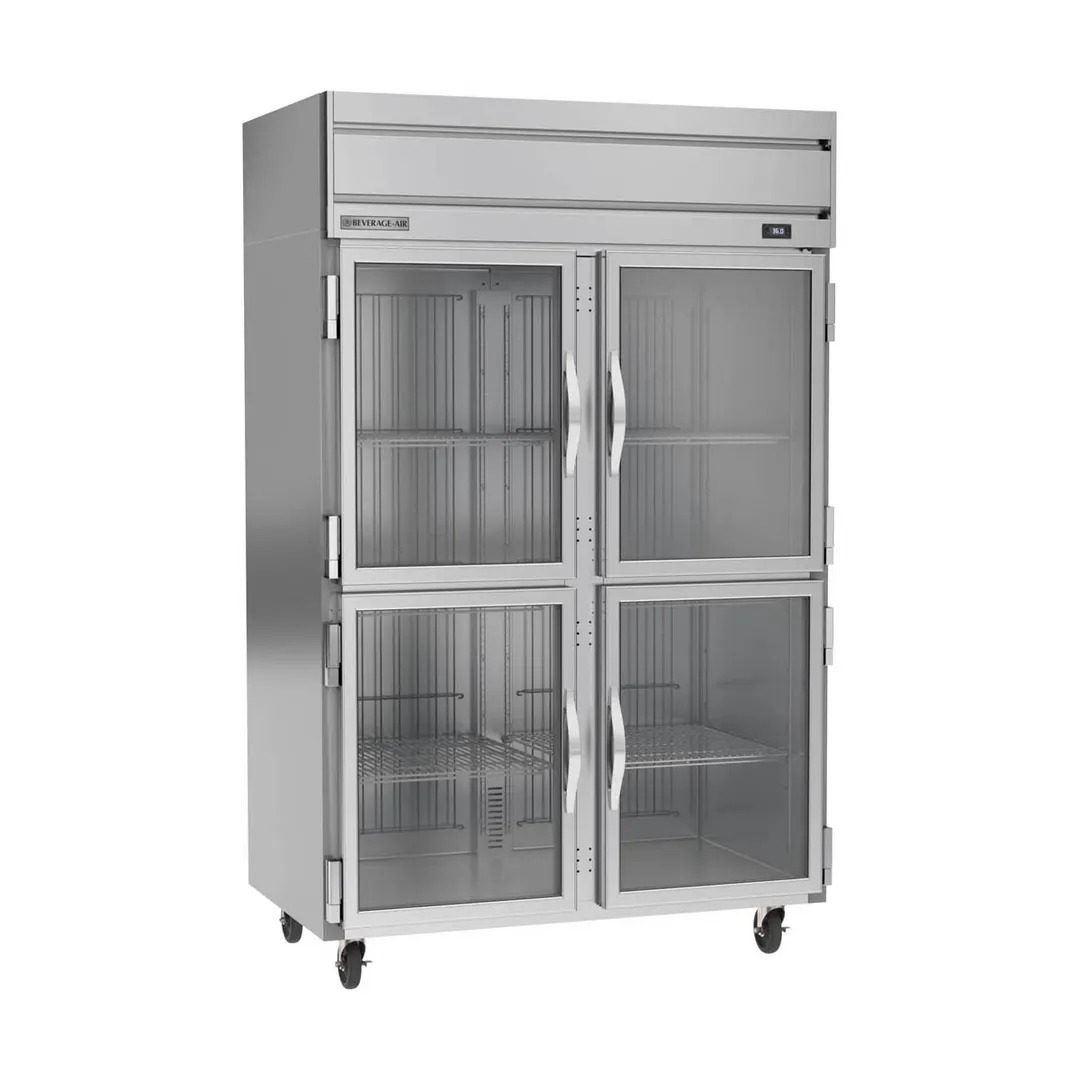 Beverage Air HRS2HC-1HG 52" 2-Section Reach-In Refrigerator w/ 4 Glass Half Doors, Top Mounted, 1/3 hp, 47 cu. ft.
