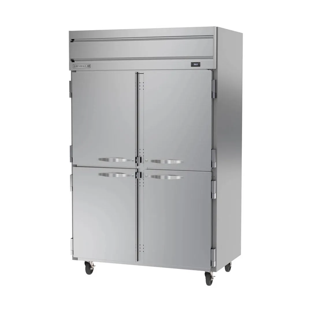 Beverage Air HRS2HC-1HS 52" 2-Section Reach-In Refrigerator w/ 4 Solid Half Doors, Top Mounted, 1/3 hp, 47 cu. ft.
