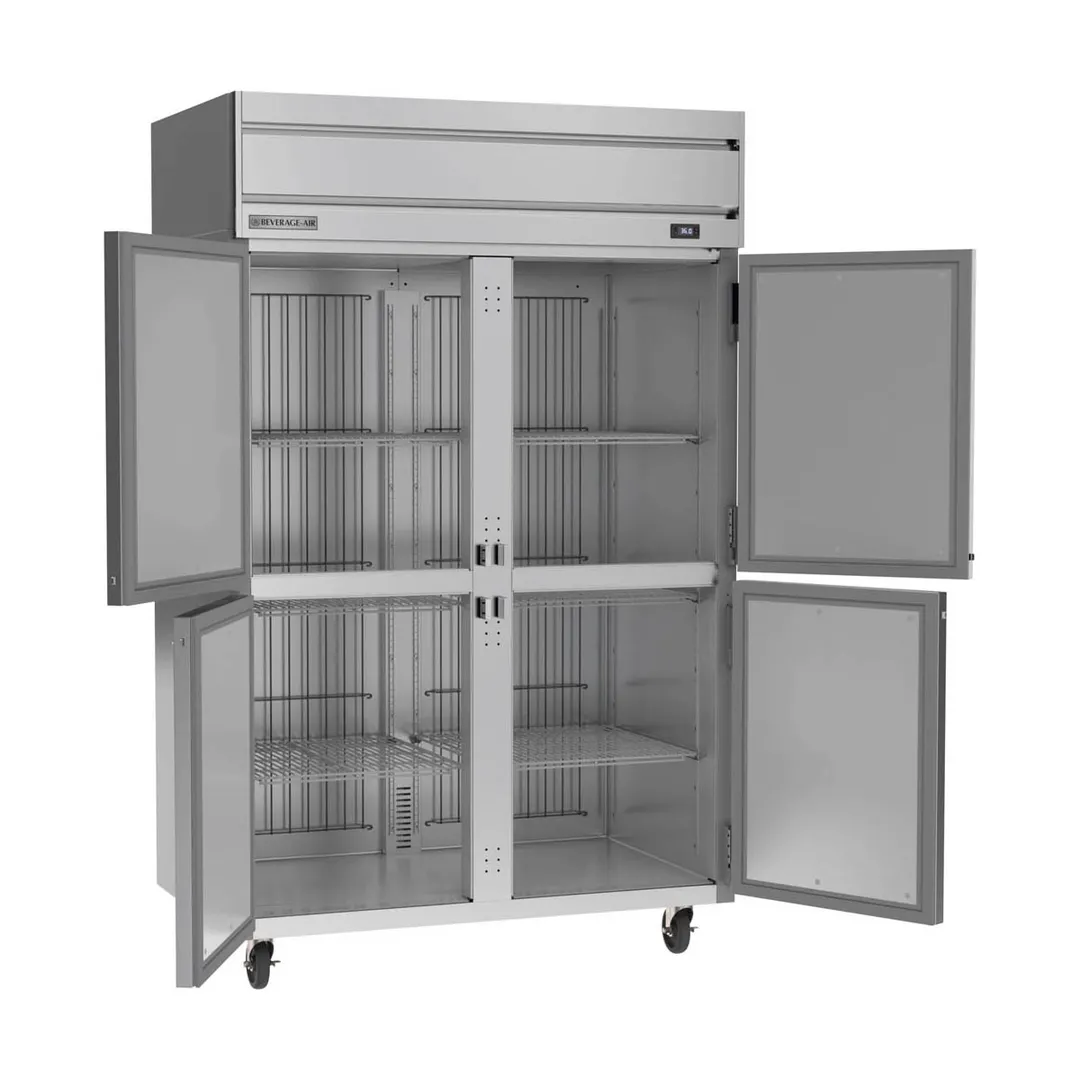 Beverage Air HRS2HC-1HS 52" 2-Section Reach-In Refrigerator w/ 4 Solid Half Doors, Top Mounted, 1/3 hp, 47 cu. ft.