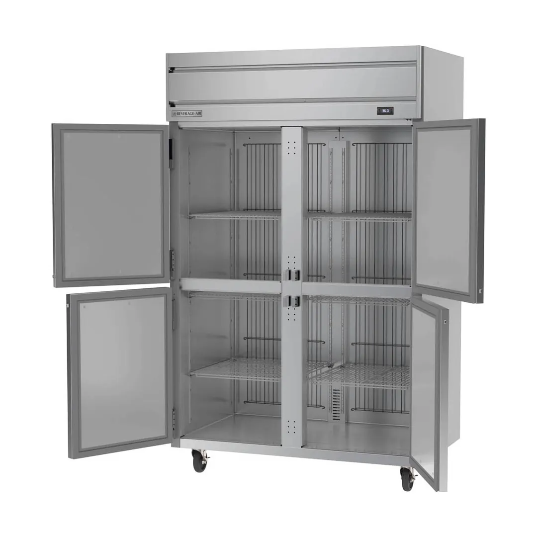 Beverage Air HRS2HC-1HS 52" 2-Section Reach-In Refrigerator w/ 4 Solid Half Doors, Top Mounted, 1/3 hp, 47 cu. ft.