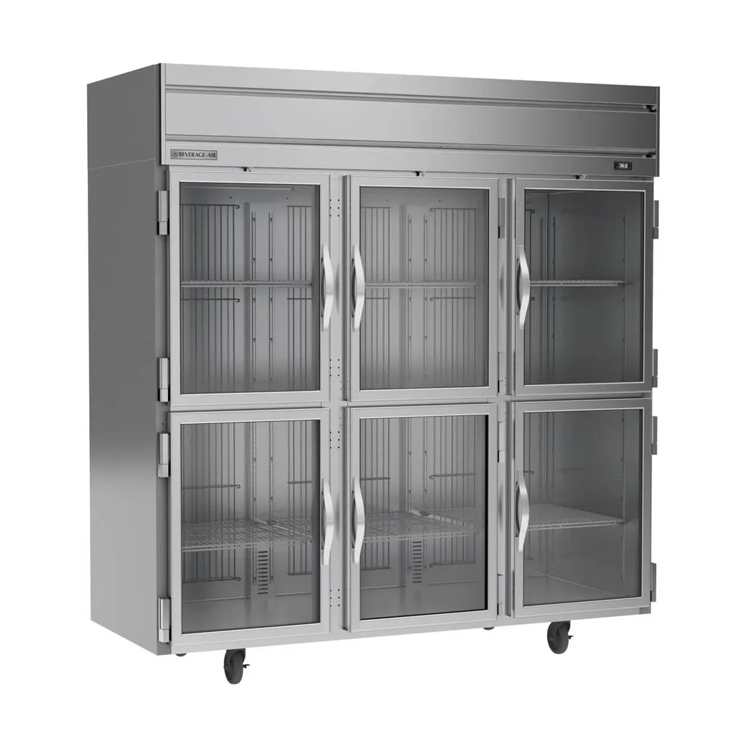 Beverage Air HRS3HC-1HG 78" 3-Section Reach-In Refrigerator w/ 6 Glass Half Doors, Top Mounted, 1/3 hp, 71.5 cu. ft.
