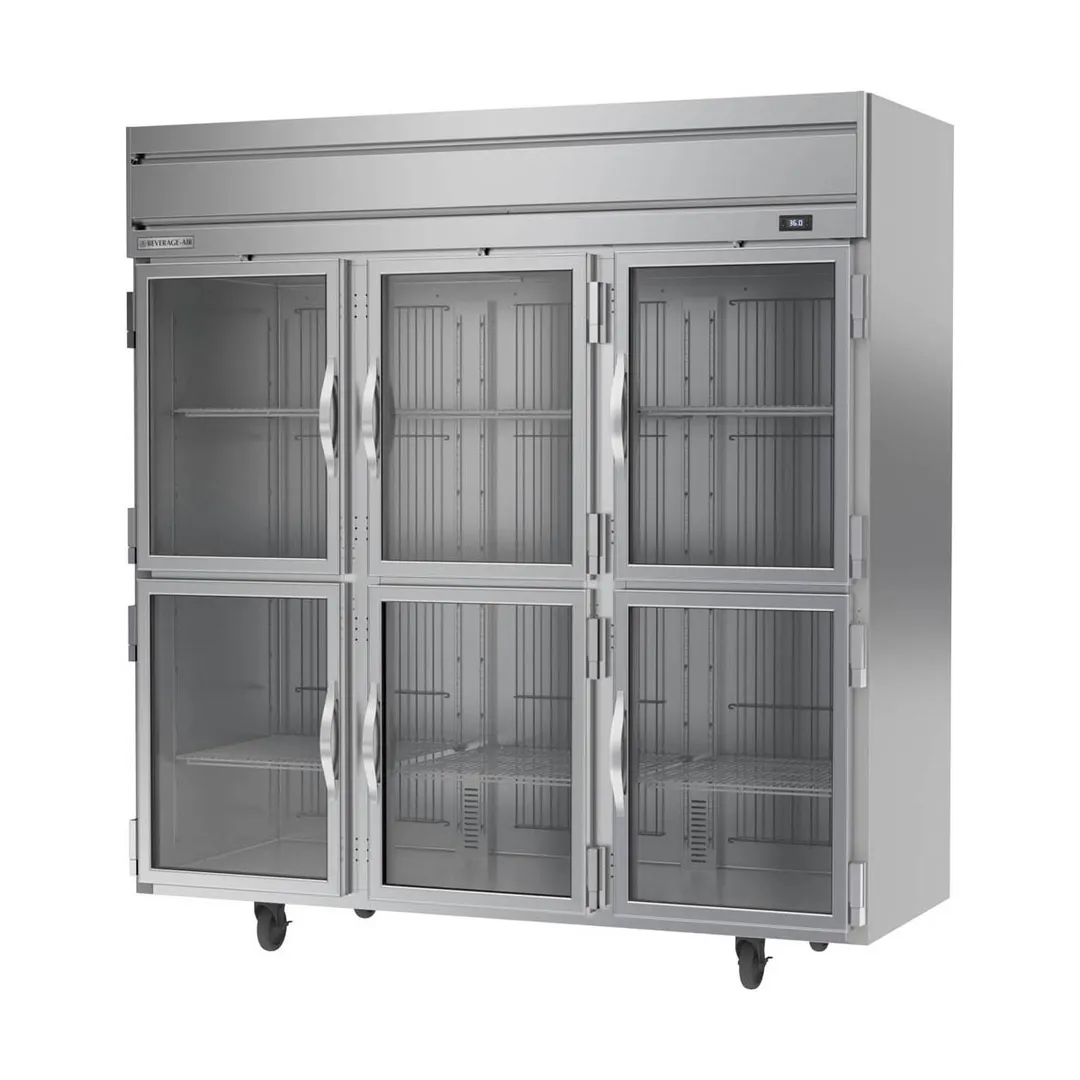 Beverage Air HRS3HC-1HG 78" 3-Section Reach-In Refrigerator w/ 6 Glass Half Doors, Top Mounted, 1/3 hp, 71.5 cu. ft.