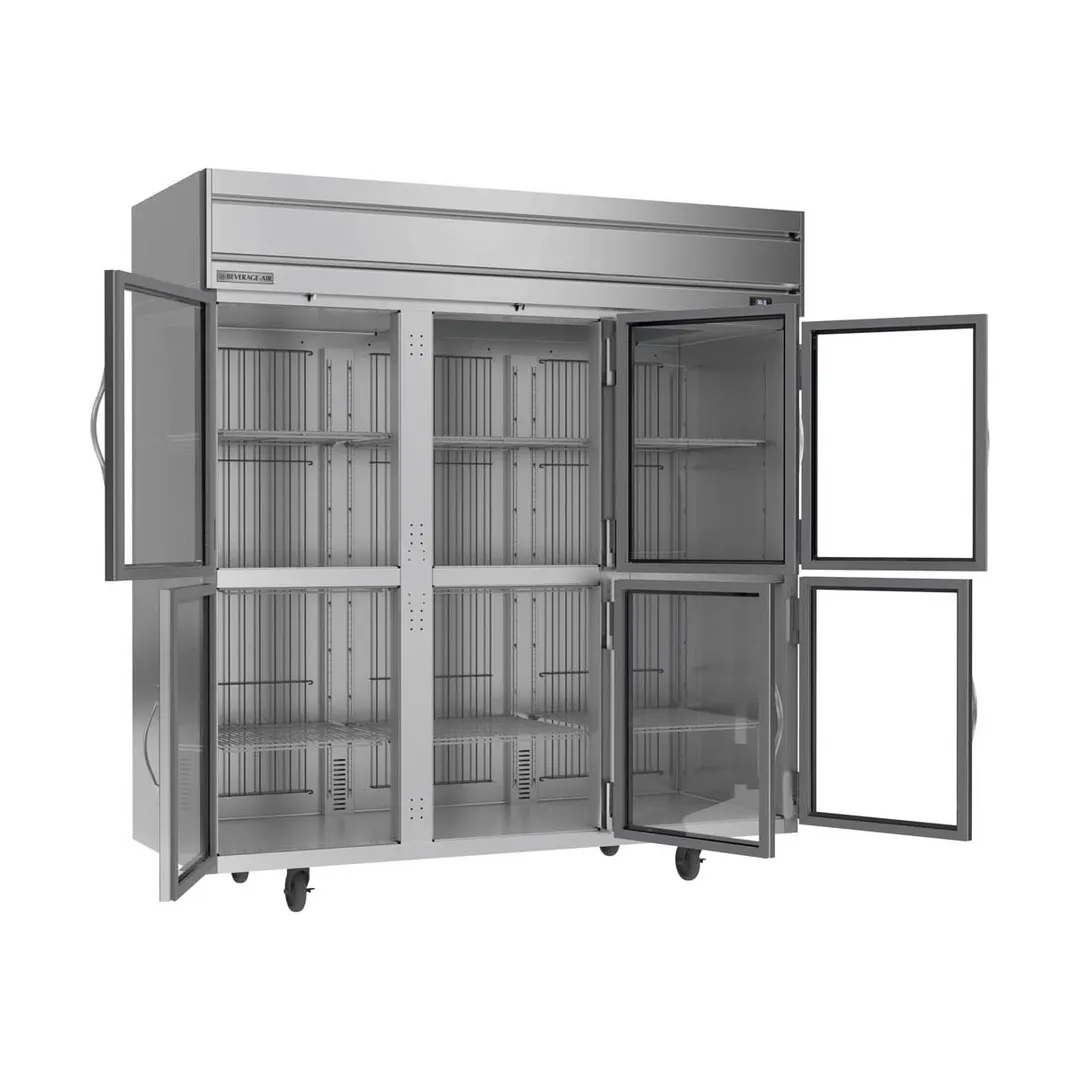 Beverage Air HRS3HC-1HG 78" 3-Section Reach-In Refrigerator w/ 6 Glass Half Doors, Top Mounted, 1/3 hp, 71.5 cu. ft.