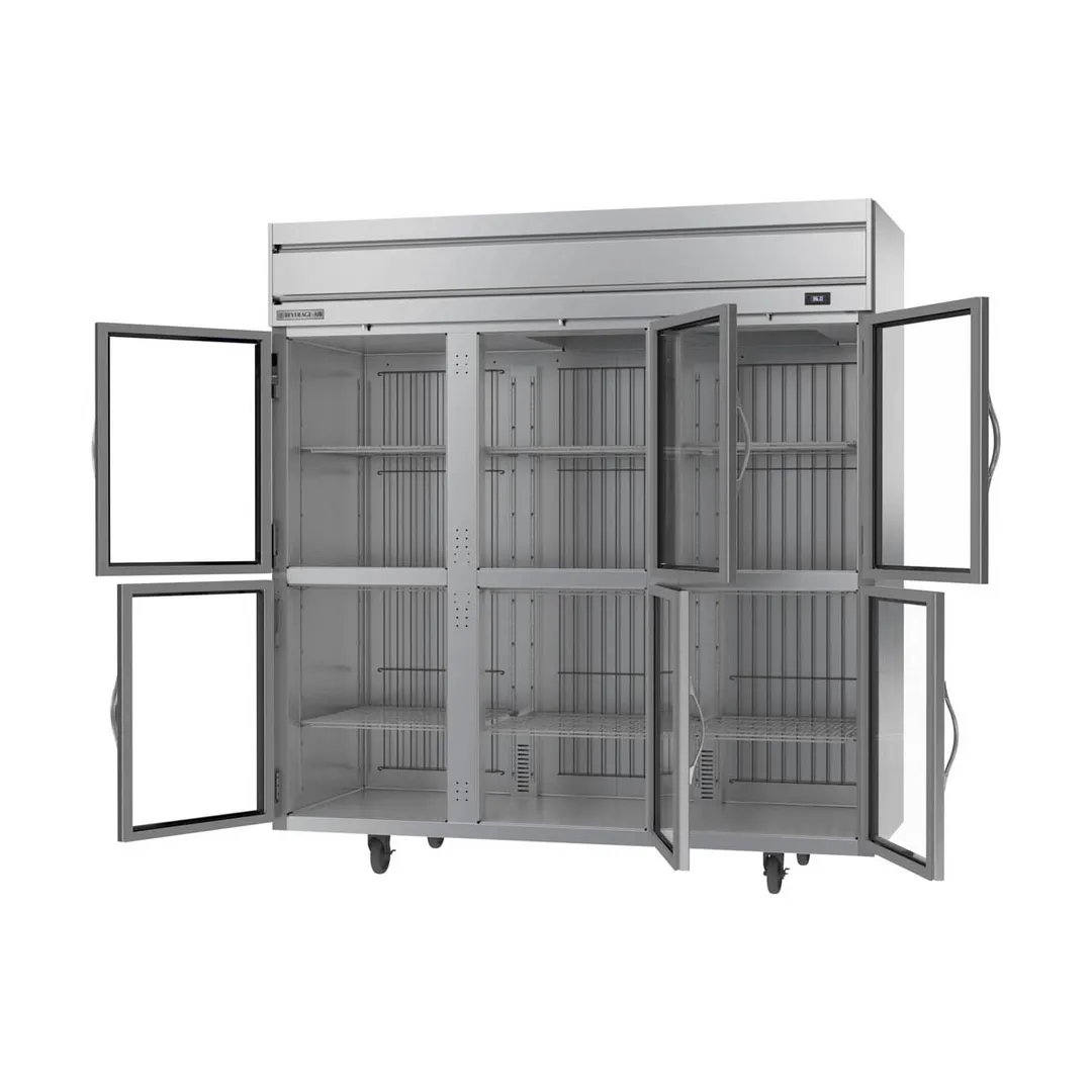 Beverage Air HRS3HC-1HG 78" 3-Section Reach-In Refrigerator w/ 6 Glass Half Doors, Top Mounted, 1/3 hp, 71.5 cu. ft.