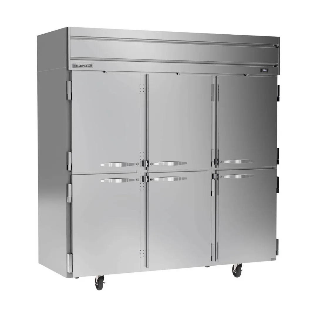 Beverage Air HRS3HC-1HS 78" 3-Section Reach-In Refrigerator w/ 6 Solid Half Doors, Top Mounted, 1/3 hp, 71.5 cu. ft.