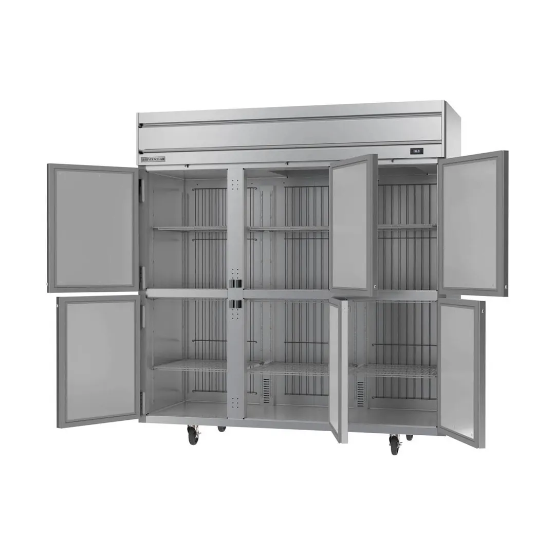 Beverage Air HRS3HC-1HS 78" 3-Section Reach-In Refrigerator w/ 6 Solid Half Doors, Top Mounted, 1/3 hp, 71.5 cu. ft.