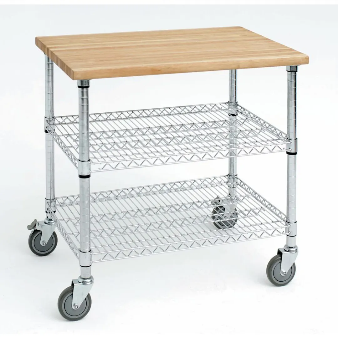 Hubert 11755 3-Shelf Kitchen Utility Cart w/ Chrome-Plated Stainless Steel Wire