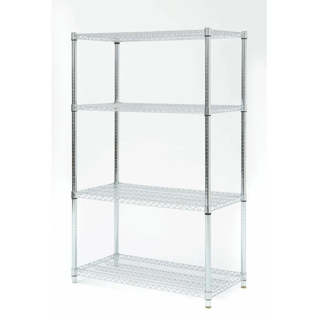 Hubert 13170 Stationary Chrome-Plated Steel Heavy Duty Wire Shelving Unit - 48"L x 18"D x 63"H