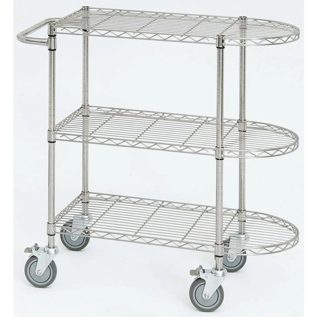 Hubert 17621 3-Shelf Wire Cart with Handle, 500 lb. Capacity - 36" X 18" X 39-1/2"H