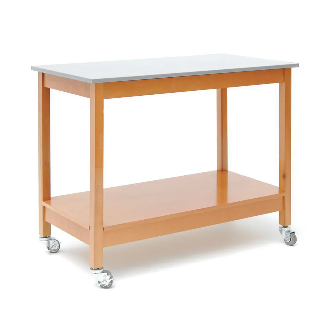 Hubert 21255 Table - 48" x 24" x 37" H 2‑Shelf Mobile, 22½" Spacing, Galvanized Top, Wood Oak