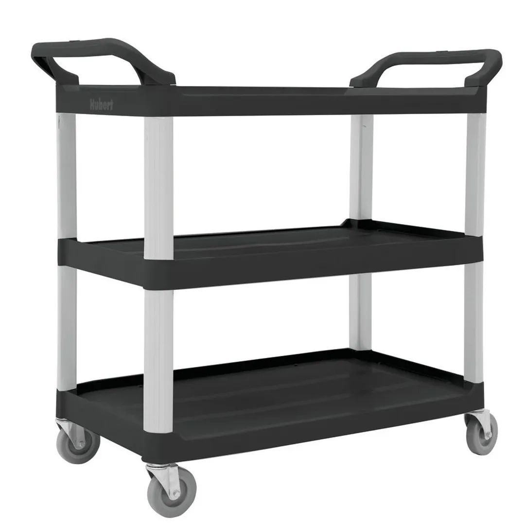 Hubert 24559 Black 3-Shelf Plastic Large Transport Utility Cart - 40 1/4 L x 19 7/8 "W x 37"H