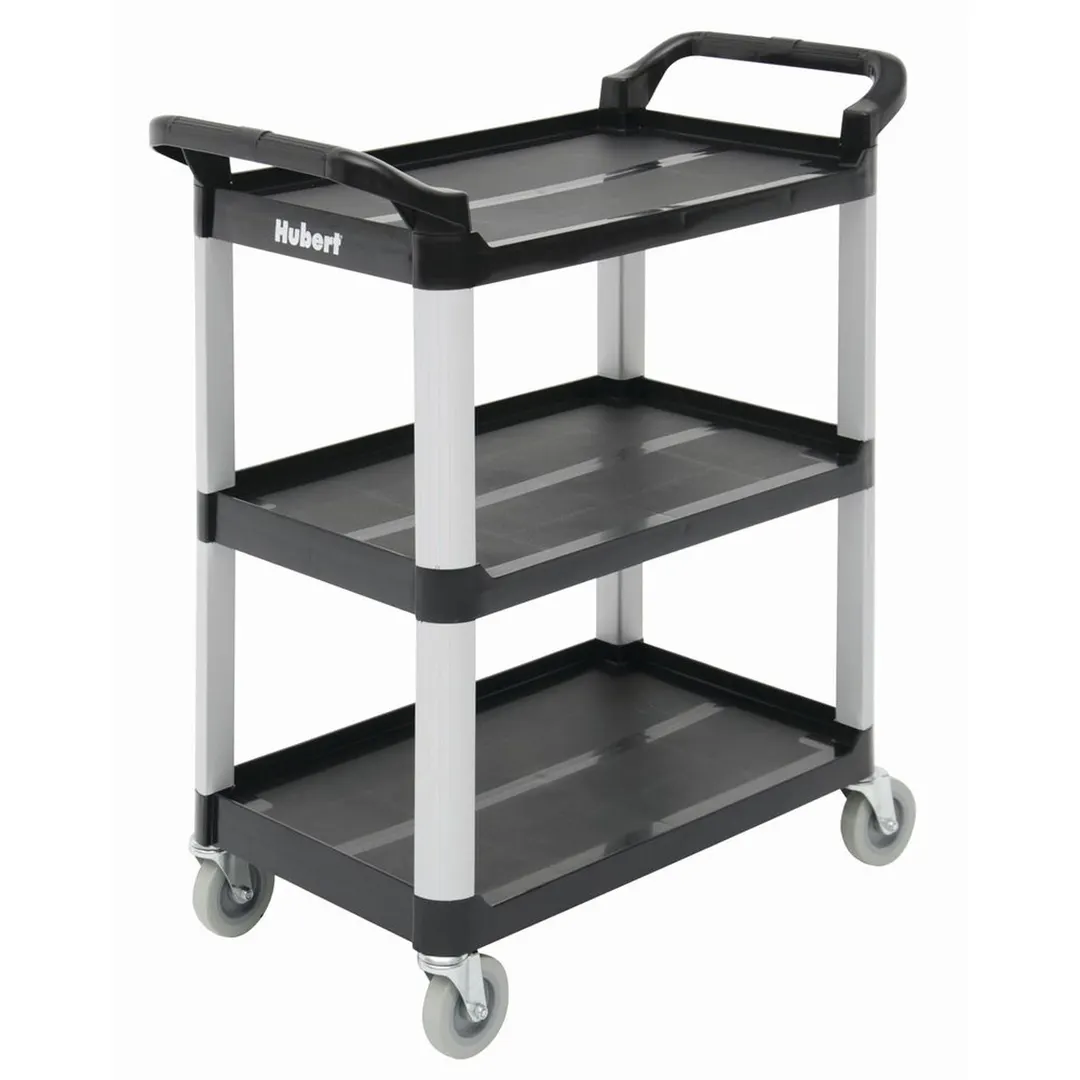 Hubert 27023 Black 3-Shelf Plastic Small Transport Utility Cart - 33"L x 16 13/16"W x 37"H