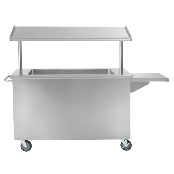 Hubert 27793 Stainless Steel Mobile Breakfast Cart w/ (3) Full-Size Pans and Ice Bin