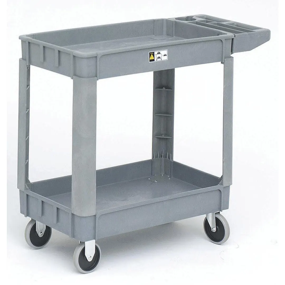 Hubert 28762 Grey 3-Shelf Plastic Small Utility Tub Cart w/ Handle - 31"L x 17 1/3"W x 33 1/2"H