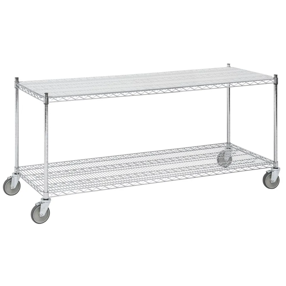 Hubert 31409 NSF Chrome Plated Steel 2-Shelf Wire Station Cart - 72" x 24" x 34 1/2"