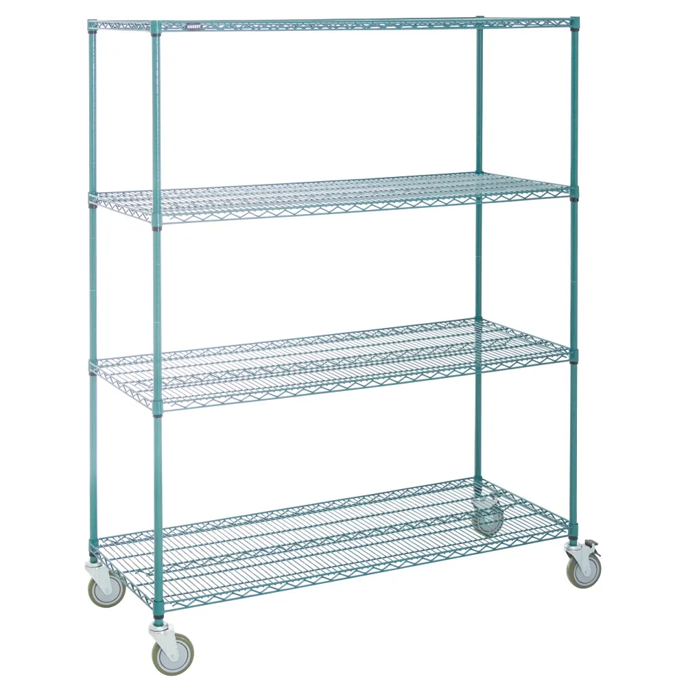 Hubert 31586 Mobile 4-Shelf Green Epoxy Mobile Wire Shelving - 60"L x 24"W x 78"H