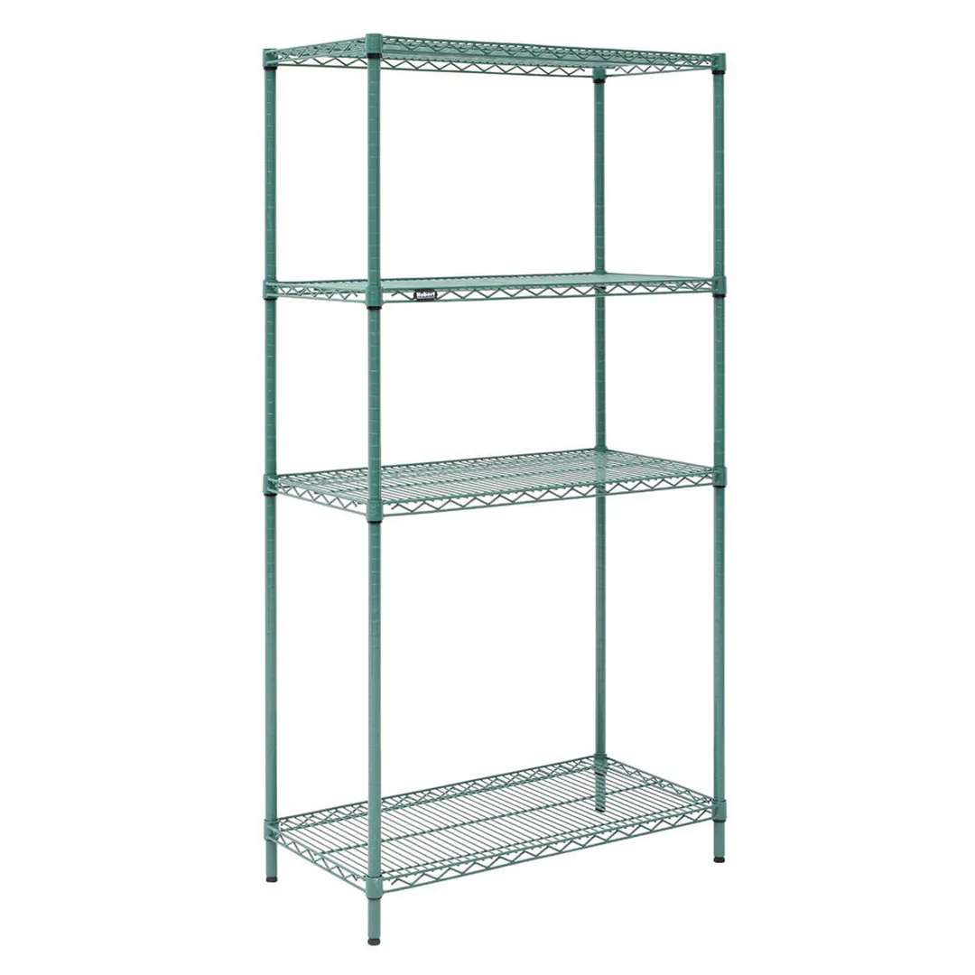 Hubert 33711 4-Shelf Green Epoxy Stationary Wire Shelving Unit - 60"W x 24"D x 72"H