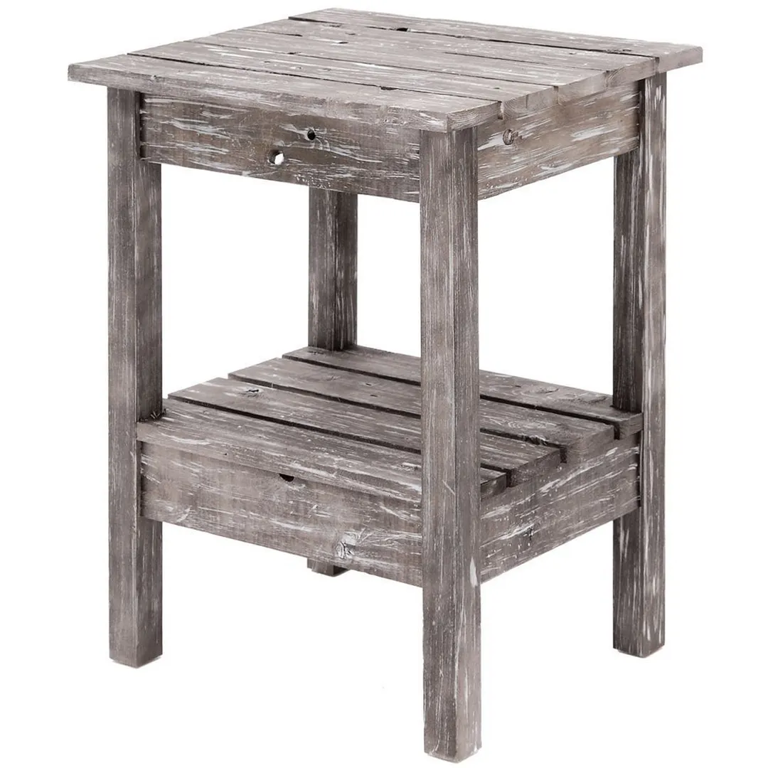 Hubert 34769 Display Table – 22" x 18-1/4" x 27-1/4" Rectangular Pine Wood Undershelf, Rustic Grey