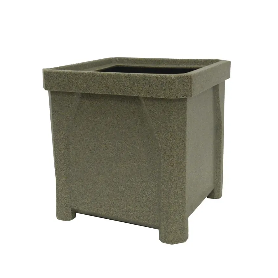 Hubert 37599 Square Outdoor Planter, 16" x 16" x 16"H, Polyethylene, Beige Granite, Molded Handles